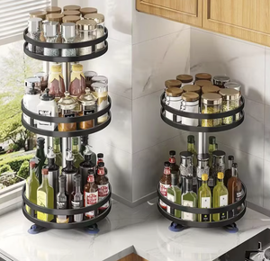 OEM/ODM 3 Tier <b>Rotating</b> <b>Spice</b> <b>Rack</b> Black Metal Kitchen Seasoning Organizer Countertop Storage Holder - Product Image 4