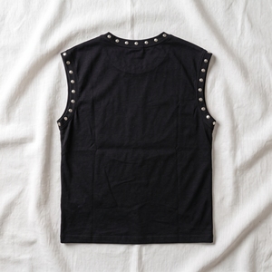 Débardeur Noir Sans Manches Homme Femme avec Rivets et Clous, Col et Emmanchures Décorés, Imprimé Graphique Gothique, en Coton, Style Streetwear Punk, T-shirt Musculaire Personnalisé OEM - Product Image 2