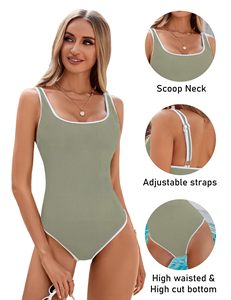 Traje de Baño de Una Pieza con Cuello en V de Color Sólido, Sexy, de Cintura Alta para Mujer, Venta al Por Mayor - Product Image 2