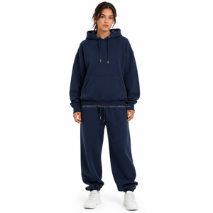 Ensemble survêtement oversize pour femme : sweat à capuche et pantalon de jogging en molleton de coton épais, style streetwear décontracté, personnalisable (logo, OEM, ODM) - Product Image 1