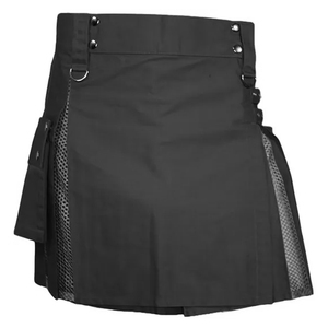 Kilt utilitaire ajusté en cuir véritable à sequins personnalisable pour femme, avec poches cargo et chaîne détachable, respirant, idéal pour l'hiver et les soirées. - Product Image 1