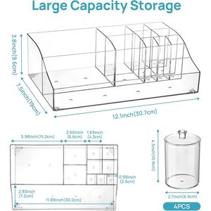 Lot de 5 organiseurs transparents pour comptoir de salle de bain, 1 plateau divisé, 4 pots porte-cotons-tiges pour brosses à dents et cotons-tiges, rangement pour étagères de salle de bain - Product Image 2