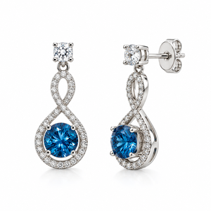 Luxury Blue Moissanite Drop <b>Earrings</b> 925 Sterling Silver Round Cut <b>Halo</b> Dangle Women's Wedding Jewelry - Product Image 4