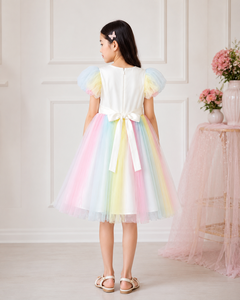 Robe en tulle princesse arc-en-ciel pastel pour filles avec embellissements floraux |   Robe de soirée chic - Product Image 5