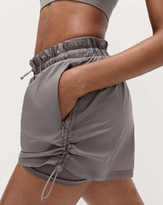 Shorts Deportivos Gris Oscuro de Cintura Alta para Mujer, con Bolsillos, Cintura Elástica, Corte Regular, Secado Rápido, Tejido de Poliéster, Estilo Casual, 160 g - Product Image 2