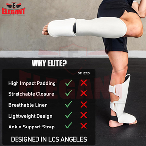 White Color OEM Service Best Supplier Durable Lightweight Boxing MMA Shin Guards Leather Hook and Loop Protective Boxing Gear - Product Image 5
