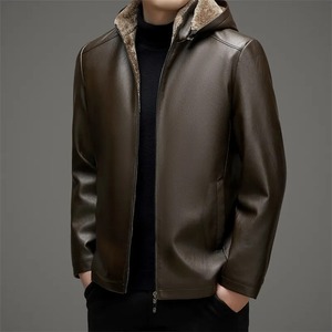 Hot Selling Men’s Premium Quality Leather <b>Jacket</b> New Fashion Design Waterproof Sheep <b>Fur</b> <b>Lined</b> Winter Outerwear <b>Jacket</b> - Product Image 3