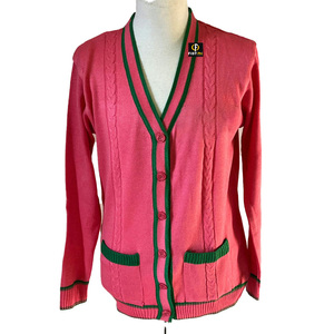 Cardigans pour femmes en tricot uni décontracté avec boutons brodés de couleur personnalisée - Product Image 1