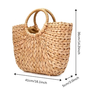 Sac fourre-tout en paille de jacinthe d'eau naturelle - Sac de plage d'été tissé demi-lune avec poignée ronde pour femme - Product Image 4