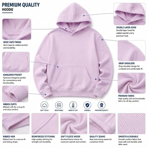 เสื้อฮู้ดโอเวอร์ไซส์สีลาเวนเดอร์สำหรับผู้หญิง ผ้าฟลีซสีพื้น มีกระเป๋า ระบายอากาศได้ดี เป็นมิตรกับสิ่งแวดล้อม ผลิตจากโพลีเอสเตอร์/คอตตอน ทรงปกติ เหมาะสำหรับใส่ลำลองในฤดูหนาว - Product Image 6