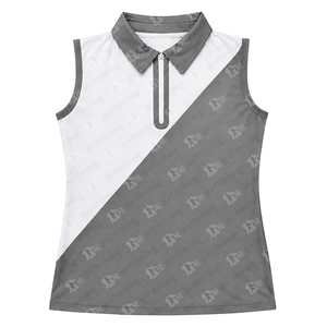 Chaleco Polo sin Mangas para Mujer, Diseño Color Block Gris y Blanco, Tejido Deportivo para Golf, Cierre con Botones, 100% Poliéster Transpirable - Product Image 2