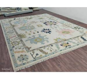 Alfombra de algodón floral Oushak hecha a mano, anudada a mano, para sala de estar, entrada, antideslizante, apta para mascotas, ecológica. - Product Image 2
