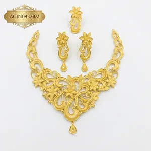 Luxury Floral 24K Gold Plated Ethiopian Bridal Jewelry Set for Women Statement Necklace, Earrings & Ring - Product Image 2