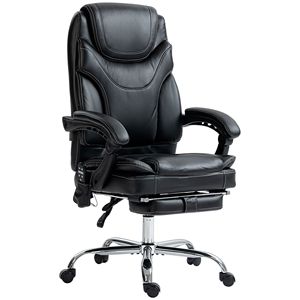 Sedia da Ufficio in Pelle PU con Massaggio a Vibrazione a 6 Punti, Riscaldata e Reclinabile, con Poggiapiedi, Nera - Product Image 1