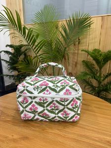 Cotton Quilted Bohemian Style Durable Large Capacity Zipper Closure Personalized Bride Wedding <b>Makeup</b> Case Gift Travel Bag - Product Image 1