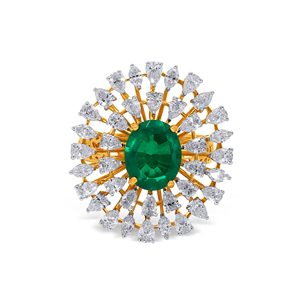 Anillo de Diamantes con Esmeralda Sunburst, Anillo de Cóctel Verde Esmeralda de Lujo Premium con Brillantes Diamantes CZ en Forma de Pera, Anillo de Moda Fino - Product Image 3