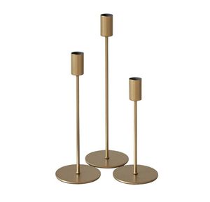 Ensemble de 3 bougeoirs coniques en laiton brossé, design géométrique moderne, pour décoration de table de mariage - Product Image 3