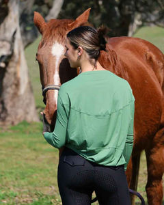 Haut d'équitation personnalisé OEM pour femmes, respirant, à manches longues, en tissu extensible, vêtements d'équitation, hauts d'équitation - Product Image 5