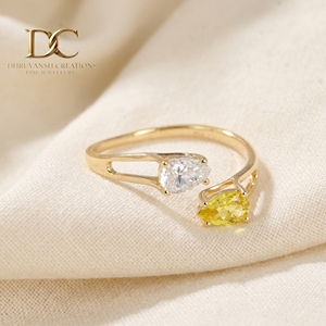 Bague ajustable en or jaune massif 9 carats certifiée IGI avec diamant de laboratoire et saphir jaune, bijoux pour femmes - Product Image 2