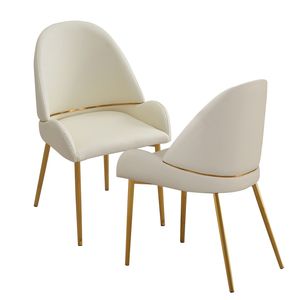 Set di 2 sedie da pranzo in pelle PU beige con gambe in metallo - Product Image 1