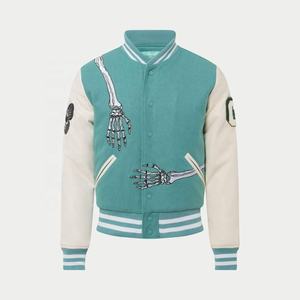 Veste universitaire avec logo brodé OEM, qualité supérieure, manches en cuir personnalisées, jolie veste de joueur de baseball Letterman, longue - Product Image 4