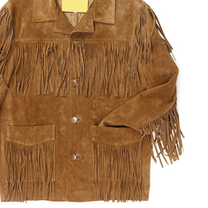 Men Women Vintage <b>Suede</b> Leather <b>Jacket</b> With Fringes Premium Western Style OEM - Product Image 2