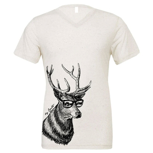 High Quality Custom <b>Men's</b> V-Neck T-Shirt Short Sleeve Cotton Jersey Printed Deer With Glasses <b>Animal</b> Pattern Casual Regular Fit - Product Image 1