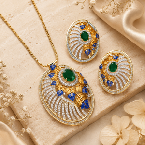 ชุดเครื่องประดับทองเหลืองเคลือบโรเดียมประดับเพชร CZ แบบมีนาคารี จาก Royal LISAJEWELLERS สร้อยคอพร้อมต่างหู ดีไซน์คลาสสิก เหมาะสำหรับเป็นของขวัญในโอกาสหมั้นหรือแต่งงาน - Product Image 5