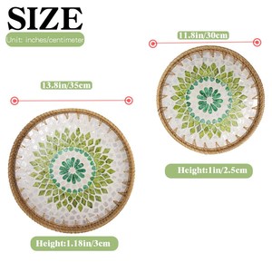 Bandeja Decorativa Ecológica Hecha a Mano Estilo Árabe con Borde de Nácar y Ratán, Incrustaciones de Concha, Material Natural, 12 Pulgadas - Product Image 1