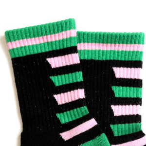 <b>Black</b> Green Pink Striped Crew <b>Socks</b> <b>Women</b> Cotton Blend Athletic Sports <b>Socks</b> Daily Wear Fashion Knitted Comfortable Soft Hosiery - Product Image 3