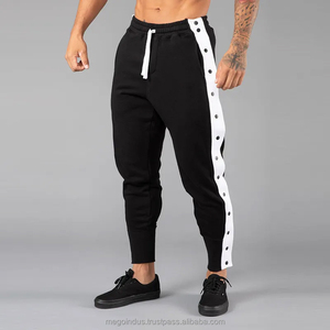 Pantalon de jogging pour homme 100% coton taille haute avec boutons latéraux pantalon de survêtement cargo léger - Product Image 6