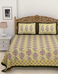 Juego de Sábanas de Algodón King Size con Estampado Paisley Amarillo, Hechas a Mano con Técnica de Bloques, con Fundas de Almohada para Hogar y Hotel - Product Image 1