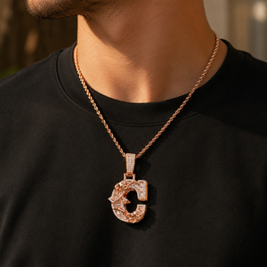Luxury Custom Letter Pendant 10K Gold Plated Moissanite Baguette Cut Diamond Rose Flower Design Unisex Everyday Wear - Product Image 4