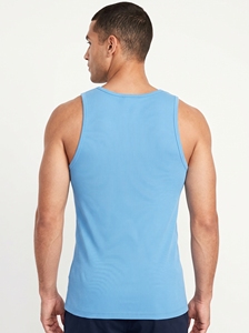 Dumela Men's Solid Blue Ribbed Knitted <b>Sleeveless</b> Tank <b>Top</b> O-Neck Casual Style - Product Image 5
