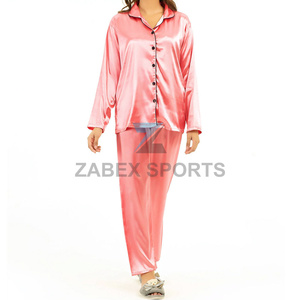 Ensemble de pyjama pour femme personnalisé OEM, vêtements de nuit en satin, respirant, séchage rapide, fermeture à cordon, manches longues, léger, vêtements de nuit d'été - Product Image 1