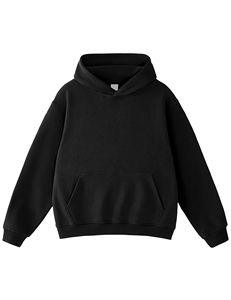 เสื้อฮู้ดผู้ชายสีดำขายส่ง ผ้าฝ้ายฟลีซ ทรงโอเวอร์ไซส์ สไตล์ลำลอง มีกระเป๋า ดีไซน์ถัก สีพื้น - Product Image 1