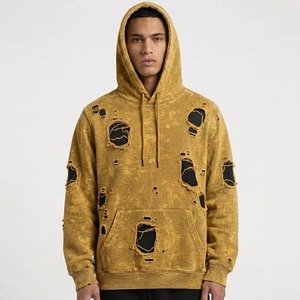 Sudadera con Capucha Oversize para Hombre, Estilo Urbano, Lavado Ácido y Desgastado, con Bolsillos Canguro - Product Image 1