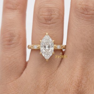 Romantic Vintage Style Marquise Lab Grown Diamond Engagement <b>Ring</b> <b>Adjustable</b> Band 925 <b>Silver</b> Elegant Jewelry for Anniversary - Product Image 1