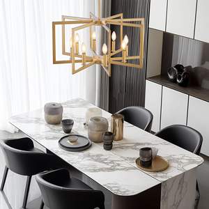 27\" Modern Golden Geometric 8-<b>Light</b> Chandelier Industrial Metal Pendant <b>Light</b> Fixture for Living <b>Kitchen</b>-<b>Bulb</b> Not Included - Product Image 2