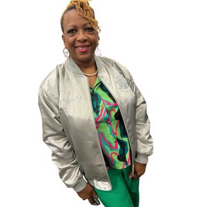 Silver Satin <b>Jacket</b> Women Bomber Style Lightweight Fashion Outerwear Elegant Casual <b>Jacket</b> with Smooth Shiny Finish - Product Image 3