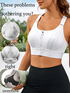 Womens Front Zip Sports Bra White High Impact Adjustable Strap <b>Padded</b> Running Gym Zipper Closure Activewear Custom - Product Image 2