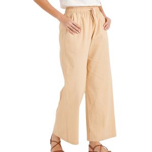 กางเกงสเวตเตอร์ใส่ได้ทั้งชายและหญิงผ้าลินินผ้ายืดเอวสูงโลโก้ขากว้างสีทึบสำหรับฤดูร้อน - Product Image 1