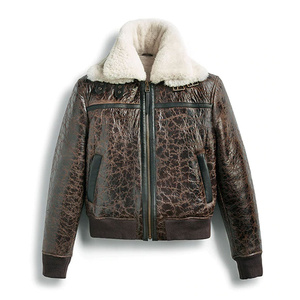 Leather Bomber <b>Jacket</b> Thin Winter Vintage Inspired Style Real Leather Durable Craft <b>Warm</b> <b>Men</b> Outerwear Fashionable Front - Product Image 1