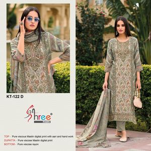 Aari intrincado trabajo hecho a mano rayón inferior a juego Maslin Dupatta Premium Maslin impresión Digital Shalwar Kameez para todos los indios viscosos - Product Image 5