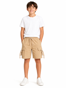 Boys Dark Green Utility Cargo Shorts Adjustable <b>Belt</b> <b>Elastic</b> Waist Casual Summer Multi Pocket Functional Design Lightweight - Product Image 2