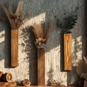 Jarrón de Pared de Madera Maciza Tallada a Mano, Estilo Moderno, Acabado Natural, para Flores Secas y Plantas Verdes, Uso en Escritorio, Diseño Wabi Sabi - Product Image 1