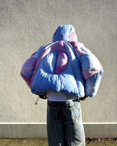 2026 <b>Men</b> <b>Hooded</b> <b>Puffer</b> <b>Jacket</b> Gradient Color Thick Quilted Winter Coat Stand Collar Streetwear - Product Image 3