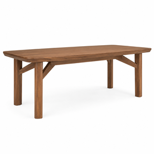 Table à manger rectangulaire moderne en teck massif, écologique, imperméable, avec base à supports latéraux pour appartement, hôtel, école et villa - Product Image 2