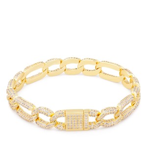 Luxury gold Cuban link bracelet with micro pave stone detailing for <b>men</b> hip hop iced out jewelry party wear - Product Image 1