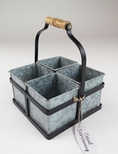 Galvanized Metal Storage <b>Caddy</b> With 5 Compartments Industrial Style Rectangular Basket For <b>Kitchen</b> Utensil Organizer - Product Image 5